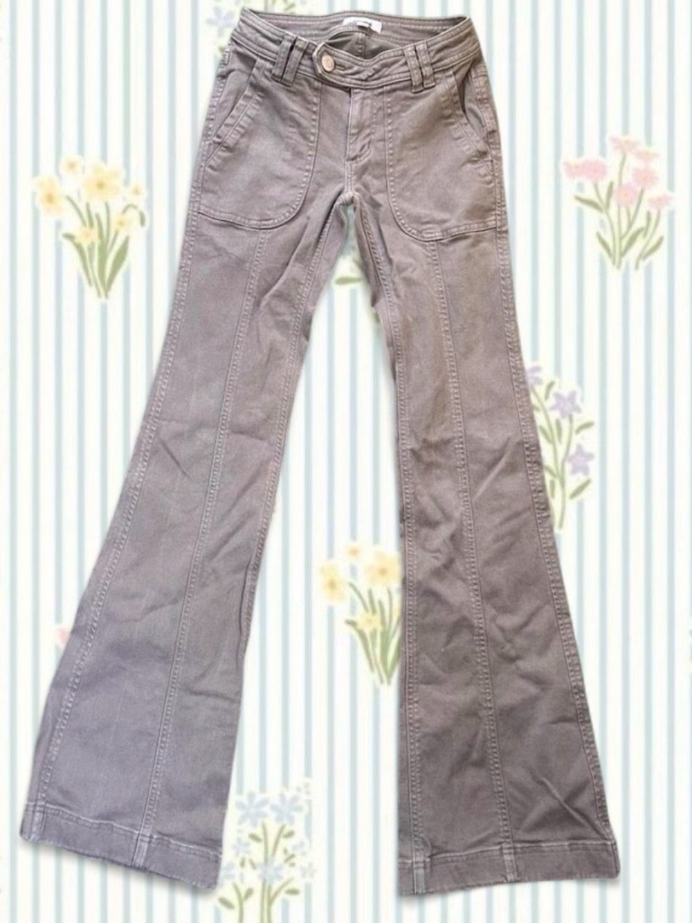 Garage Taupe Flare Jeans with Front Patch Pockets